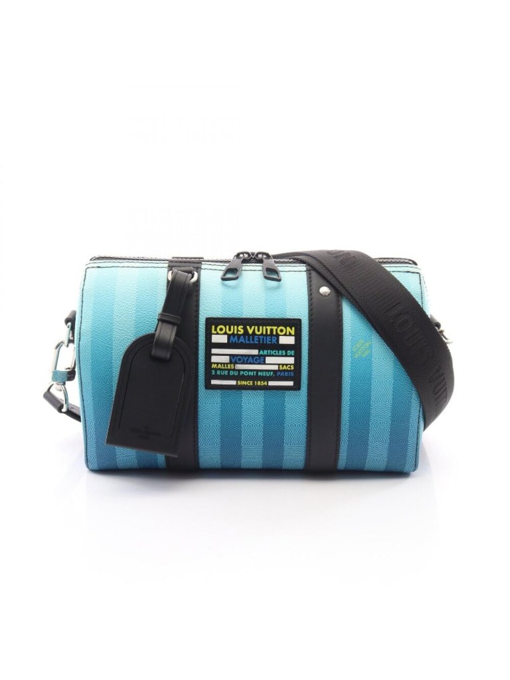 Louis Vuitton Shoulder Bag City Keepall Damier Stripe Blue Vert Leather